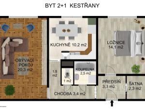 Prodej bytu 2+1, Kestřany, 59 m2