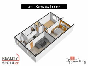 Prodej bytu 3+1, Černousy, 81 m2