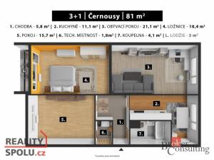 Prodej bytu 3+1, Černousy, 81 m2