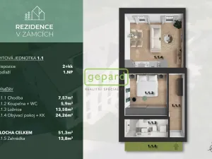 Prodej bytu 2+kk, Praha - Bohnice, V Zámcích, 52 m2