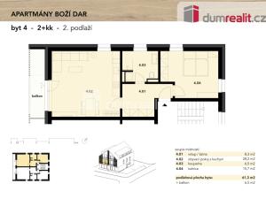 Prodej bytu 2+kk, Boží Dar, 61 m2