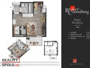 Pronájem bytu 1+kk, Praha - Modřany, Soukalova, 39 m2