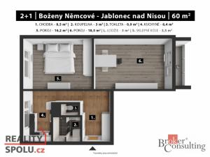 Pronájem bytu 2+1, Jablonec nad Nisou - Mšeno nad Nisou, Boženy Němcové, 60 m2