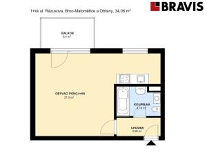 Pronájem bytu 1+kk, Brno - Maloměřice, Rázusova, 34 m2