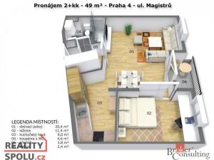 Pronájem bytu 2+kk, Praha, 49 m2