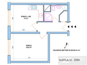 Pronájem bytu 2+kk, Pardubice - Zelené Předměstí, Karla IV., 43 m2