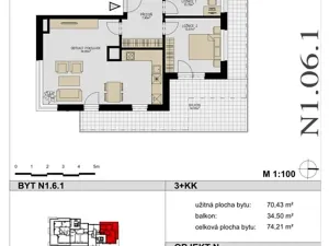 Pronájem bytu 3+kk, Praha - Hostivař, Rižská, 74 m2