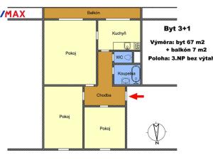 Pronájem bytu 3+1, Lanškroun - Žichlínské Předměstí, Lidická, 67 m2