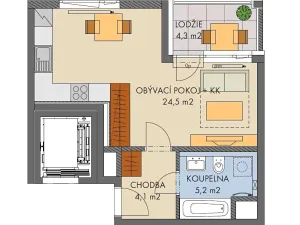 Prodej bytu 1+kk, Praha - Hlubočepy, Vítové, 39 m2