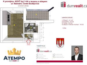 Pronájem bytu 1+kk, České Budějovice - České Budějovice 6, Nádražní, 30 m2