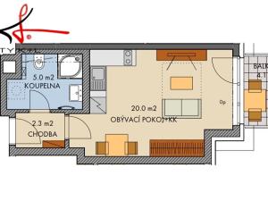 Pronájem bytu 1+kk, Praha - Třebonice, Thomasova, 32 m2