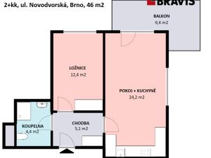 Pronájem bytu 2+kk, Brno, Novodvorská, 55 m2