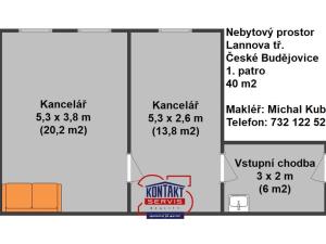 Pronájem kanceláře, České Budějovice - České Budějovice 6, Lannova tř., 40 m2