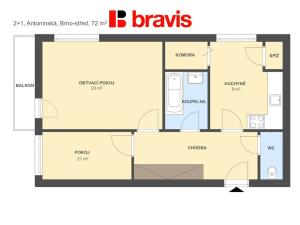 Pronájem bytu 2+1, Brno, Antonínská, 69 m2