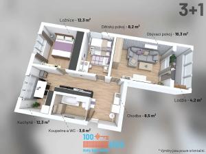 Prodej bytu 3+1, Chomutov, Zahradní, 60 m2