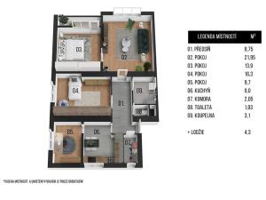 Prodej bytu 4+1, Praha - Suchdol, K Horoměřicům, 86 m2