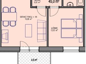 Pronájem bytu 2+kk, Brno, Sentická, 47 m2