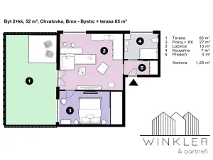 Pronájem bytu 2+kk, Brno, Chvalovka, 52 m2