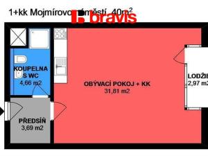 Pronájem bytu 1+kk, Brno, Mojmírovo náměstí, 42 m2