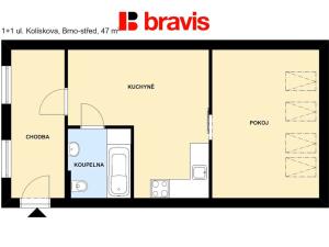 Pronájem bytu 1+1, Brno, Kolískova, 47 m2