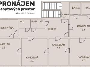 Pronájem kanceláře, Trutnov - Střední Předměstí, Národní, 172 m2