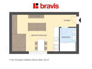 Pronájem bytu 1+kk, Brno, Prokopa Velikého, 35 m2