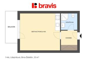 Pronájem bytu 1+kk, Brno, Lišejníková, 33 m2