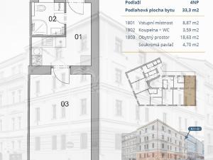 Pronájem bytu 1+kk, Praha - Žižkov, Milíčova, 33 m2