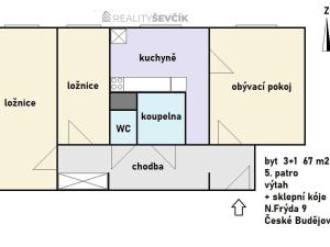 Pronájem bytu 3+1, České Budějovice - České Budějovice 2, N. Frýda, 67 m2