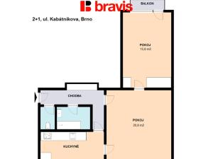 Pronájem bytu 2+1, Brno - Ponava, Kabátníkova, 56 m2