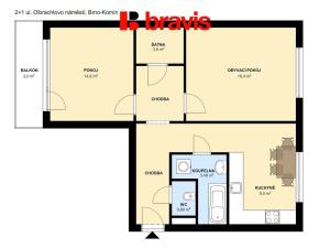 Prodej bytu 2+1, Brno - Komín, Olbrachtovo náměstí, 60 m2