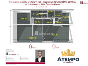 Pronájem komerční nemovitosti, České Budějovice - České Budějovice 2, O. Nedbala, 244 m2