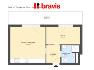 Pronájem bytu 2+kk, Brno - Maloměřice, Wágnerova, 42 m2