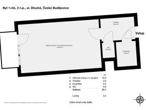 Pronájem bytu 1+kk, České Budějovice, Dlouhá, 27 m2