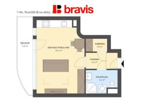 Pronájem bytu 1+kk, Brno - Trnitá, Rumiště, 32 m2