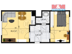 Pronájem bytu 2+kk, Děčín - Děčín V-Rozbělesy, Závodní, 42 m2