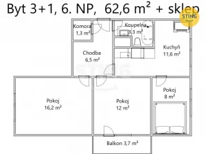 Prodej bytu 3+1, Mohelnice, nám. Kosmonautů, 62 m2