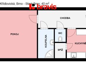 Pronájem bytu 1+1, Brno, Křídlovická, 40 m2