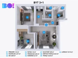 Pronájem bytu 3+1, Třinec, Habrová, 74 m2