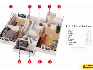 Prodej bytu 3+1, Brno, Kachlíkova, 72 m2