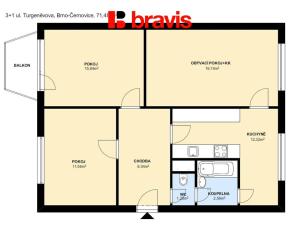 Prodej bytu 3+1, Brno, Turgeněvova, 71 m2