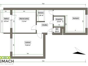 Pronájem bytu 2+1, Uherské Hradiště - Jarošov, 57 m2