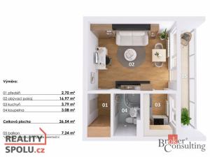 Prodej bytu 1+kk, Hradec Králové - Slezské Předměstí, Třebechovická, 35 m2
