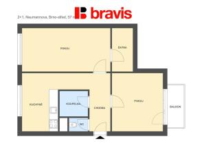 Pronájem bytu 2+1, Brno, Neumannova, 57 m2