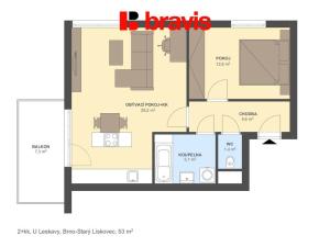 Prodej bytu 2+kk, Brno - Starý Lískovec, U Leskavy, 53 m2