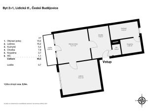 Pronájem bytu 2+1, České Budějovice, Lidická tř., 52 m2