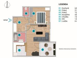 Pronájem bytu 2+kk, Brno - Líšeň, Leskauerova, 54 m2