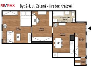Pronájem bytu 2+1, Hradec Králové - Kukleny, Zelená, 58 m2