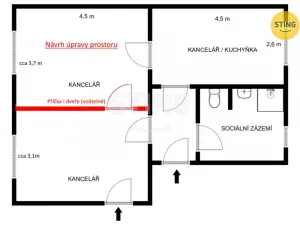 Pronájem kanceláře, Hodonín, Brandlova, 54 m2