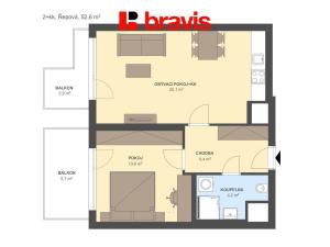 Pronájem bytu 2+kk, Brno - Horní Heršpice, Řepova, 52 m2